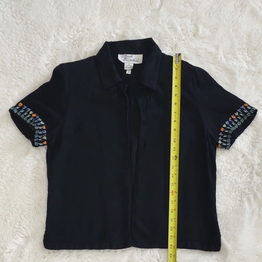 Sarah Elizabeth Black Short Sleeve Shirt with Embroidered Sleeves - Picture 15 of 17